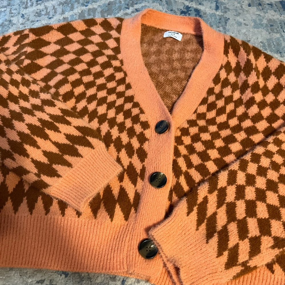Cotton On Knit Cardigan in Lobster, Light Orange smalll - Picture 2 of 4
